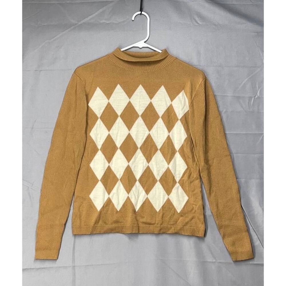 Sutton Studio Argyle Sweater Brown Tan  Merino Wool‎ Sz L Preppy Ivy League